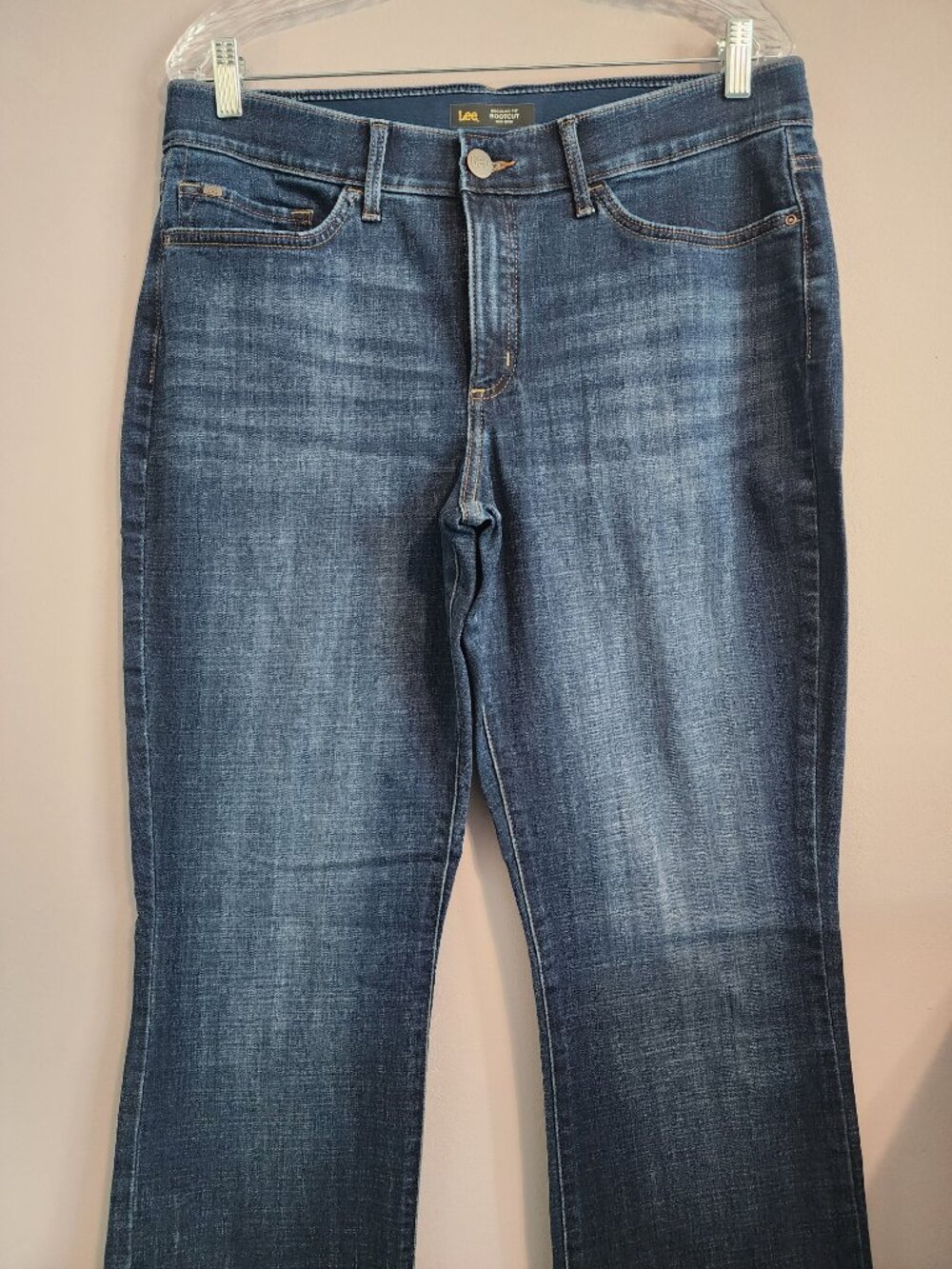 2/$30 Lee Flex Motion Mid Rise Bootcut Blue Jeans Size 14 Long - Picture 2 of 13